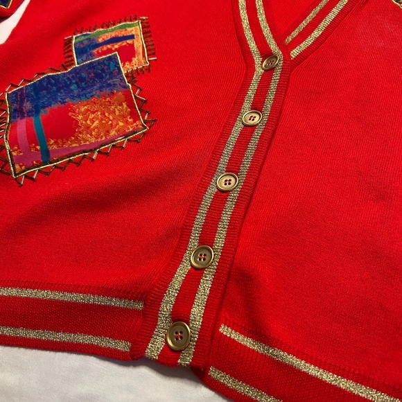 Vintage IB Diffusion L Red Cardigan Sweater - Picture 3 of 12